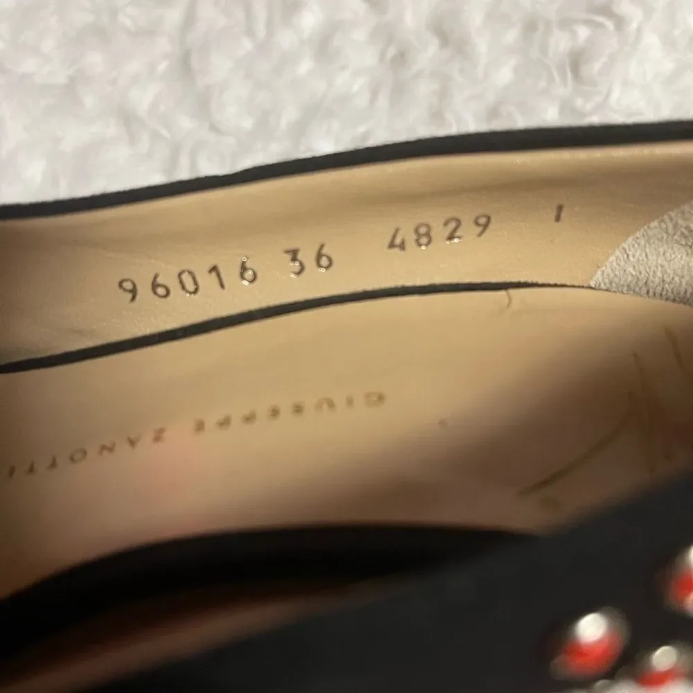 Giuseppe Zanotti Black Suede multi color  studs Peep Toe Platform Pumps EUR SZ37